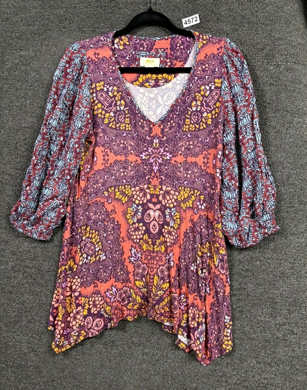 Maeve by Anthropologie Tunic Top Blouse Womens Size M Geometric Stretch Preppy